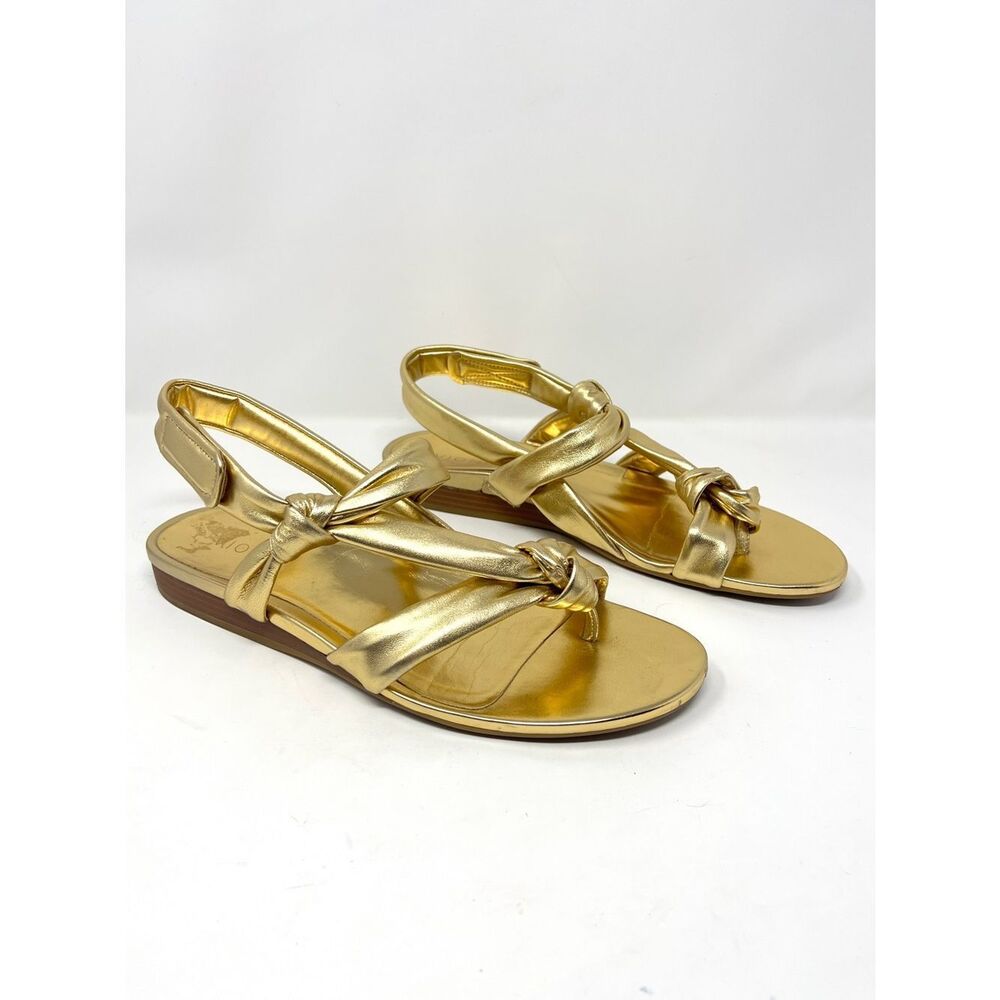 Vionic Geneva Gold Metallic Leather Strappy Toe Loop Sandals Women’s 12
